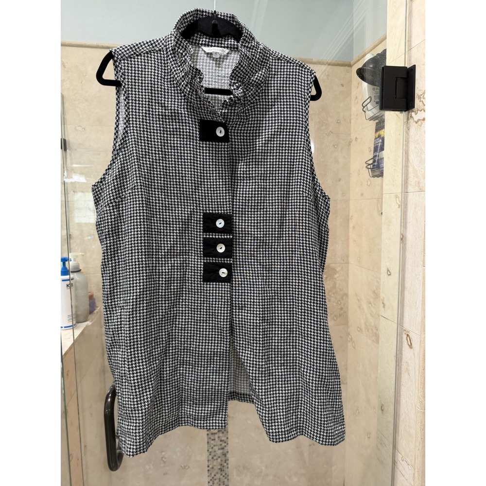 John Mark Tunic Vest Top Womens XL Artsy Houndstooth Black White Sleeveless